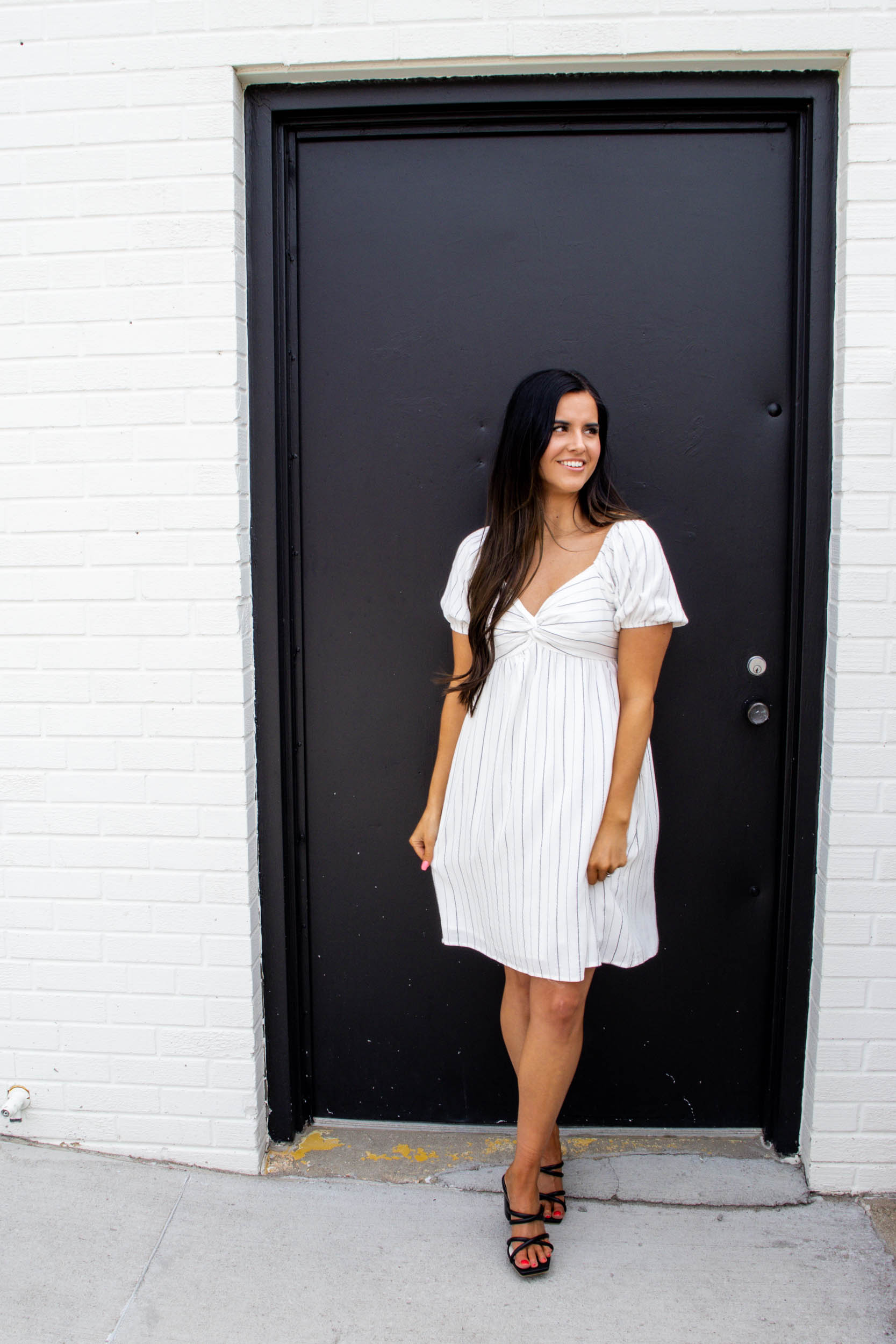 Camille Twist Front Babydoll Dress | Off White Stripe