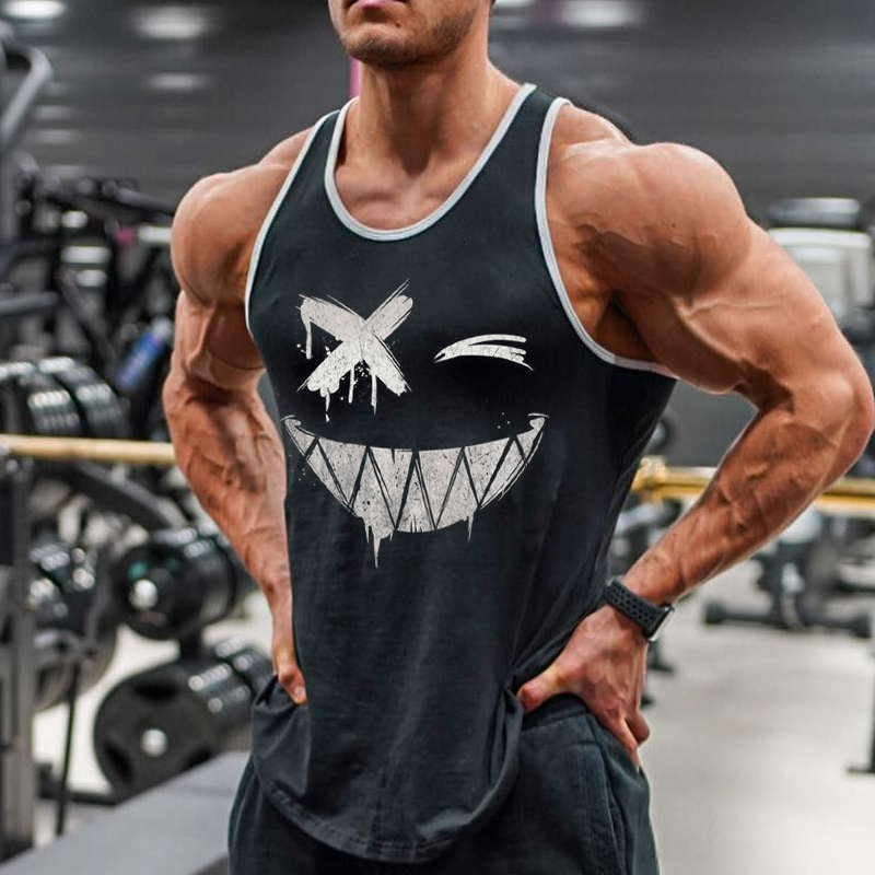 Men's Smiley Print Casual Slim Fit Tank
