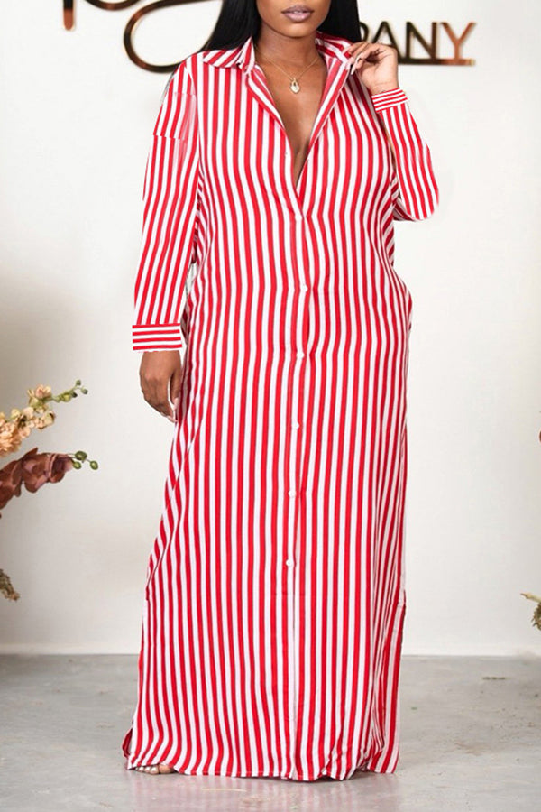 Striped Button Up Shirt Dress