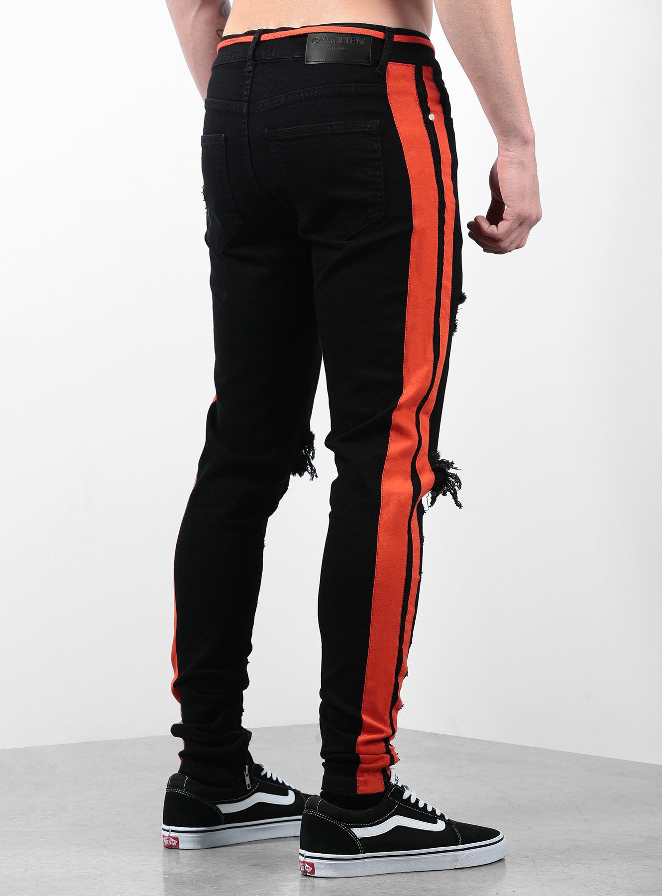 Double Striped Track Jeans V2 in Black and Orange