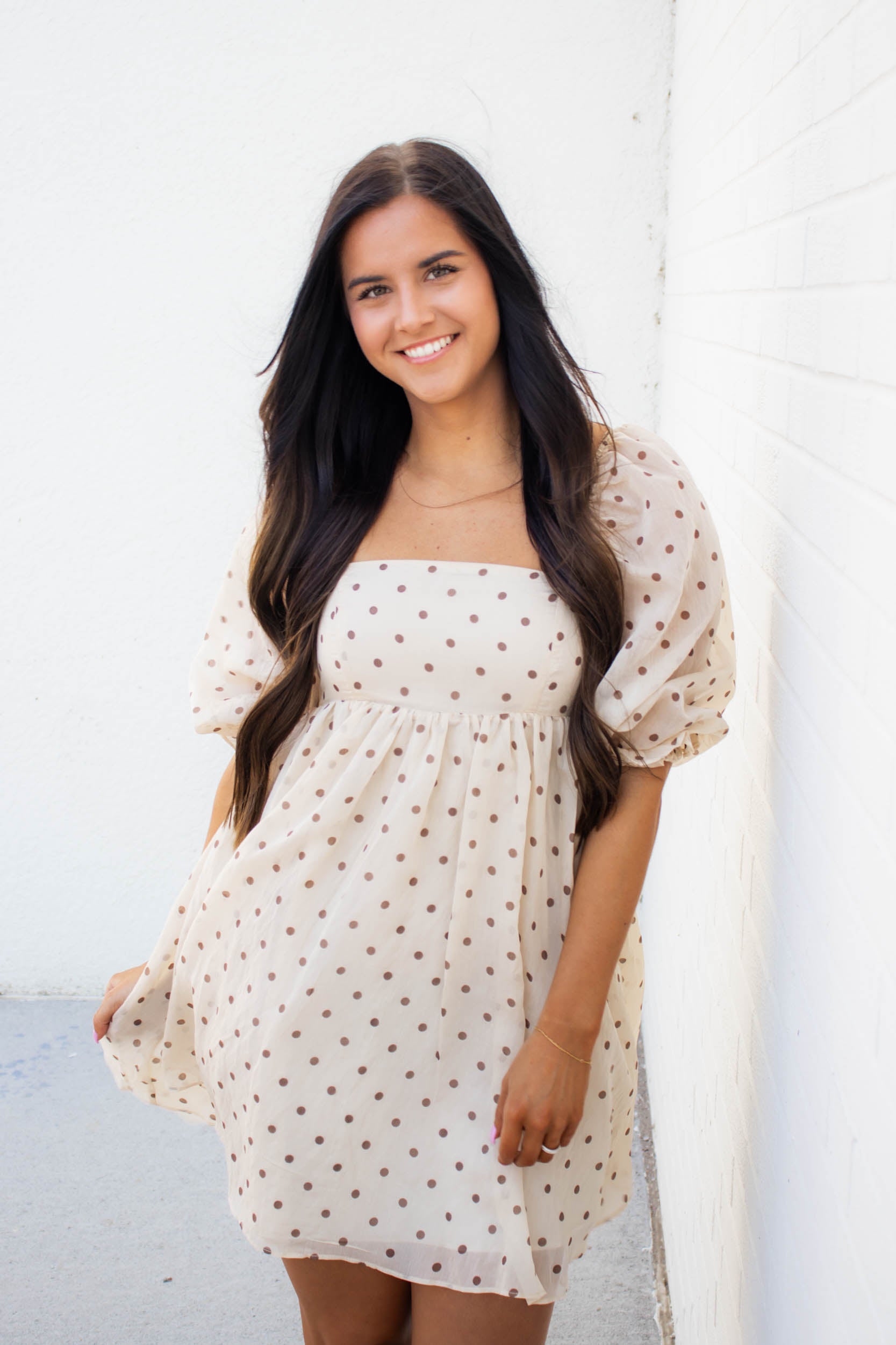 Marley Polka Dot Babydoll Dress | Taupe
