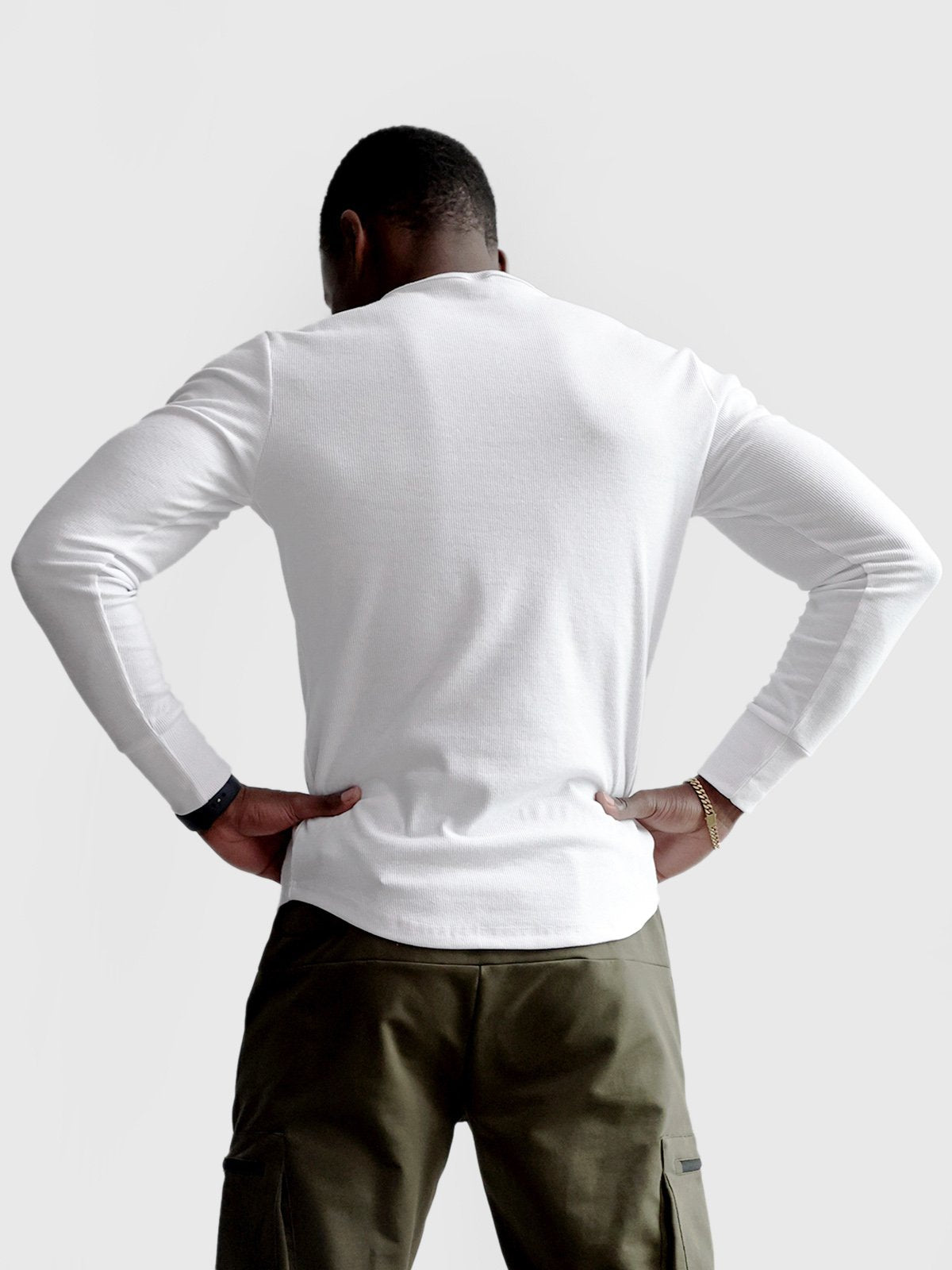 M's Rib Knit Curved Hem Long Sleeve Henley Shirt