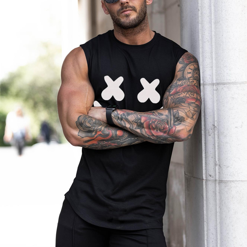 Men's Fashion Smiley Print Casual Slim Fit Tank