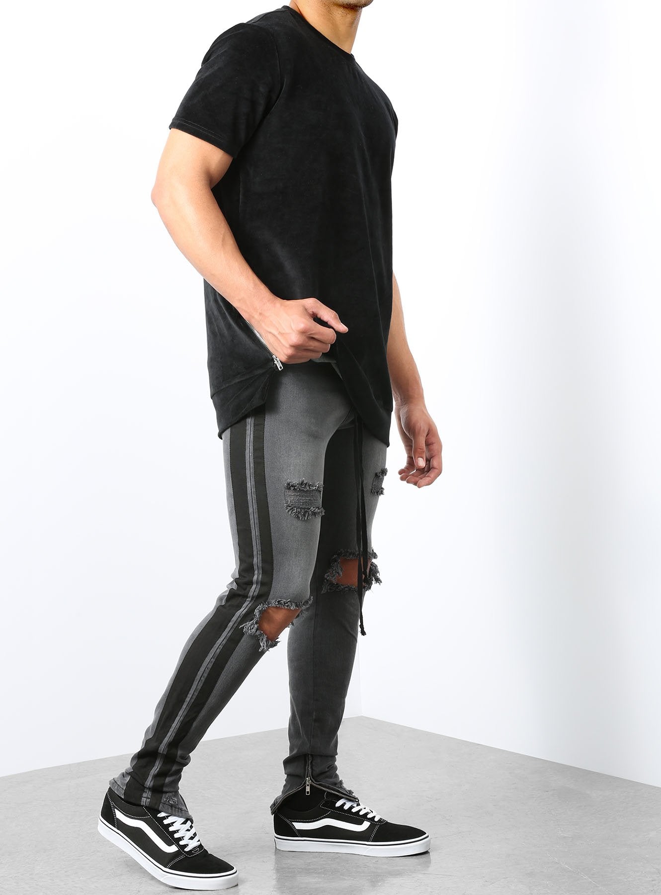 Double Striped Track Jeans in Dark Grey and Black