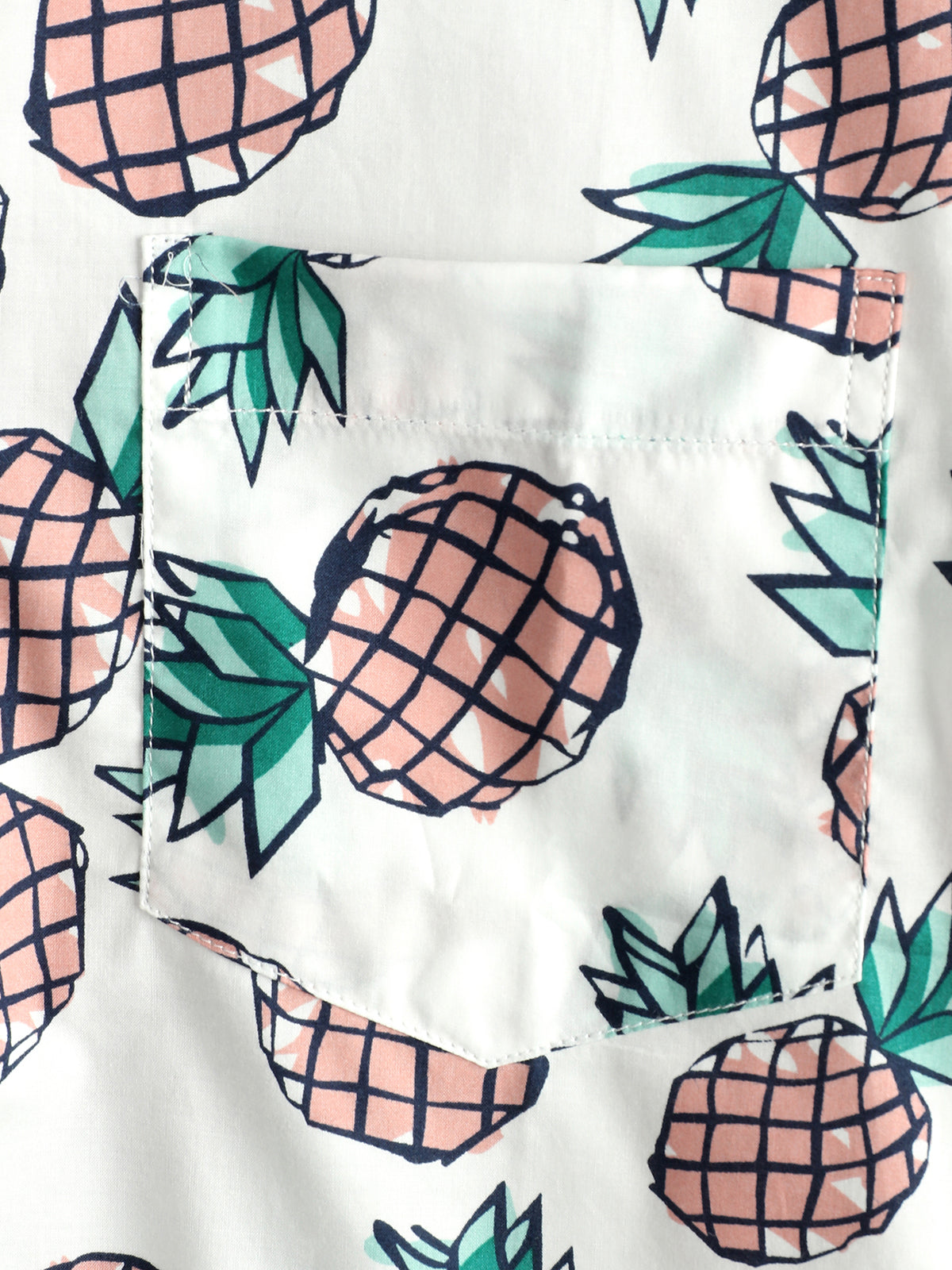 Men's Pineapple Print Hawaiian Cotton Pocket Shirt