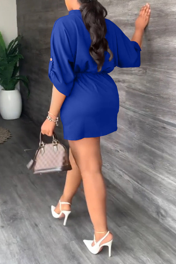 Notch Neck Drawstring Waist Dress