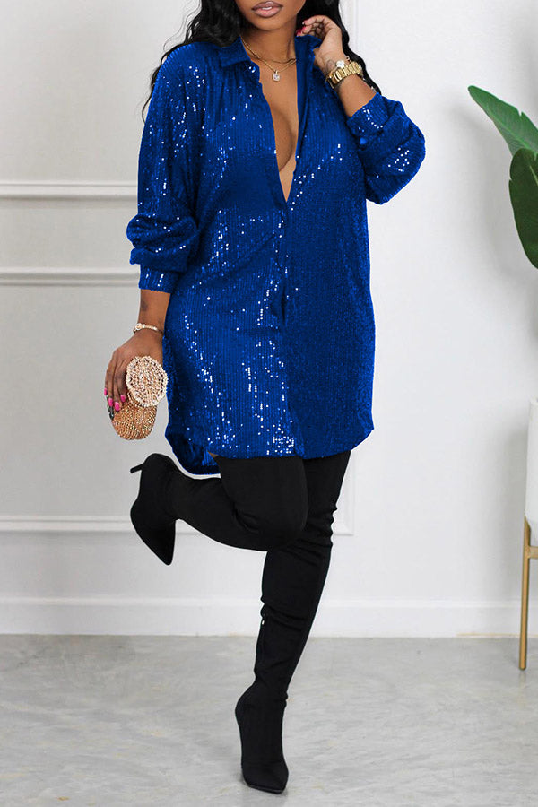 Happy Hour Sequin Shirt Dress