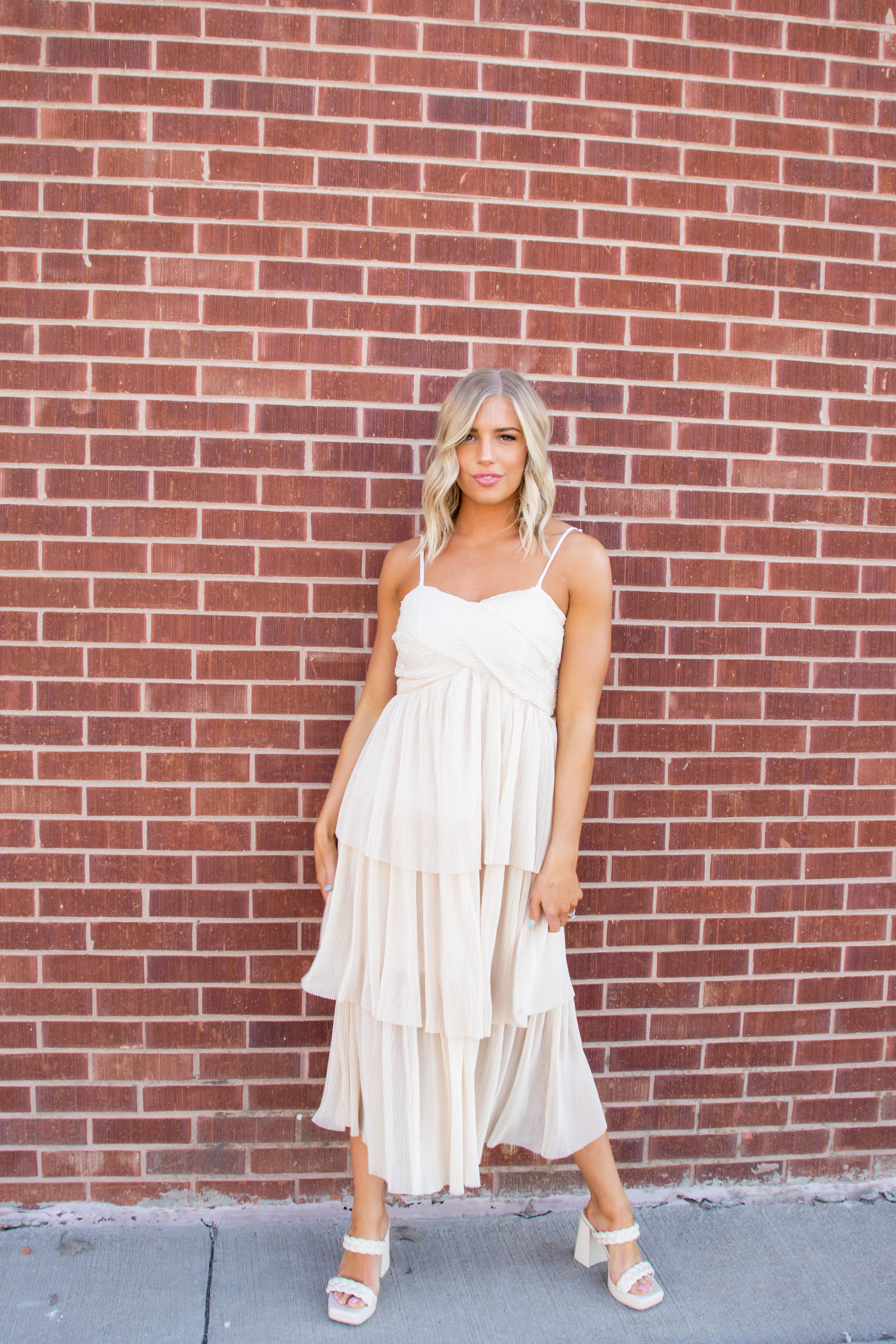 Alexa Tiered Ruffle Midi Dress | Champagne