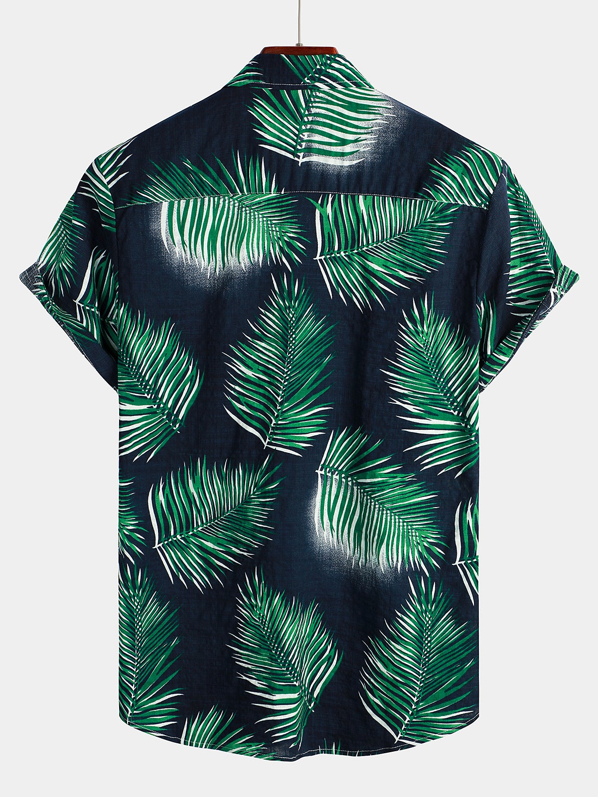 Men's Tropical Leaf Print Pocket Short Sleeve Shirt