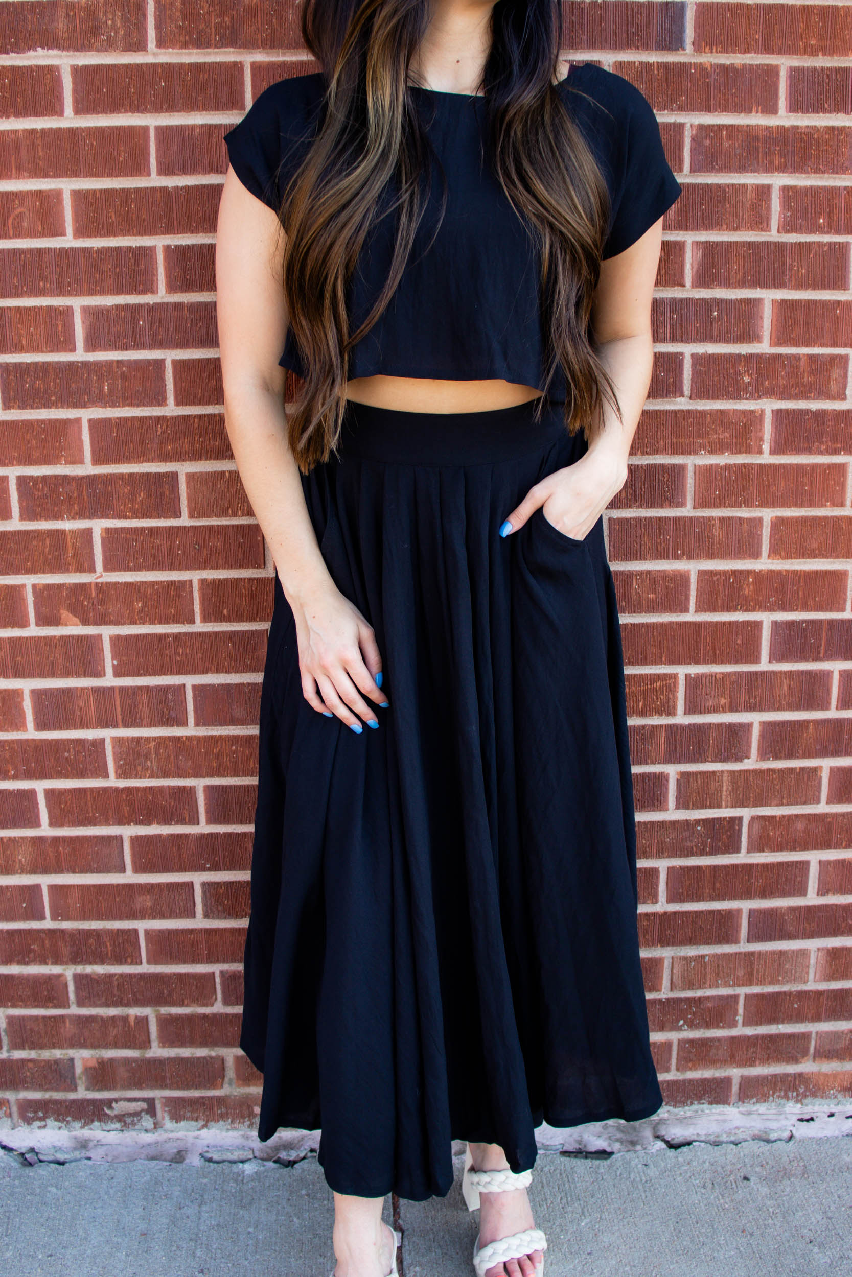 Carla Crop Top & Midi Skirt Set | Black