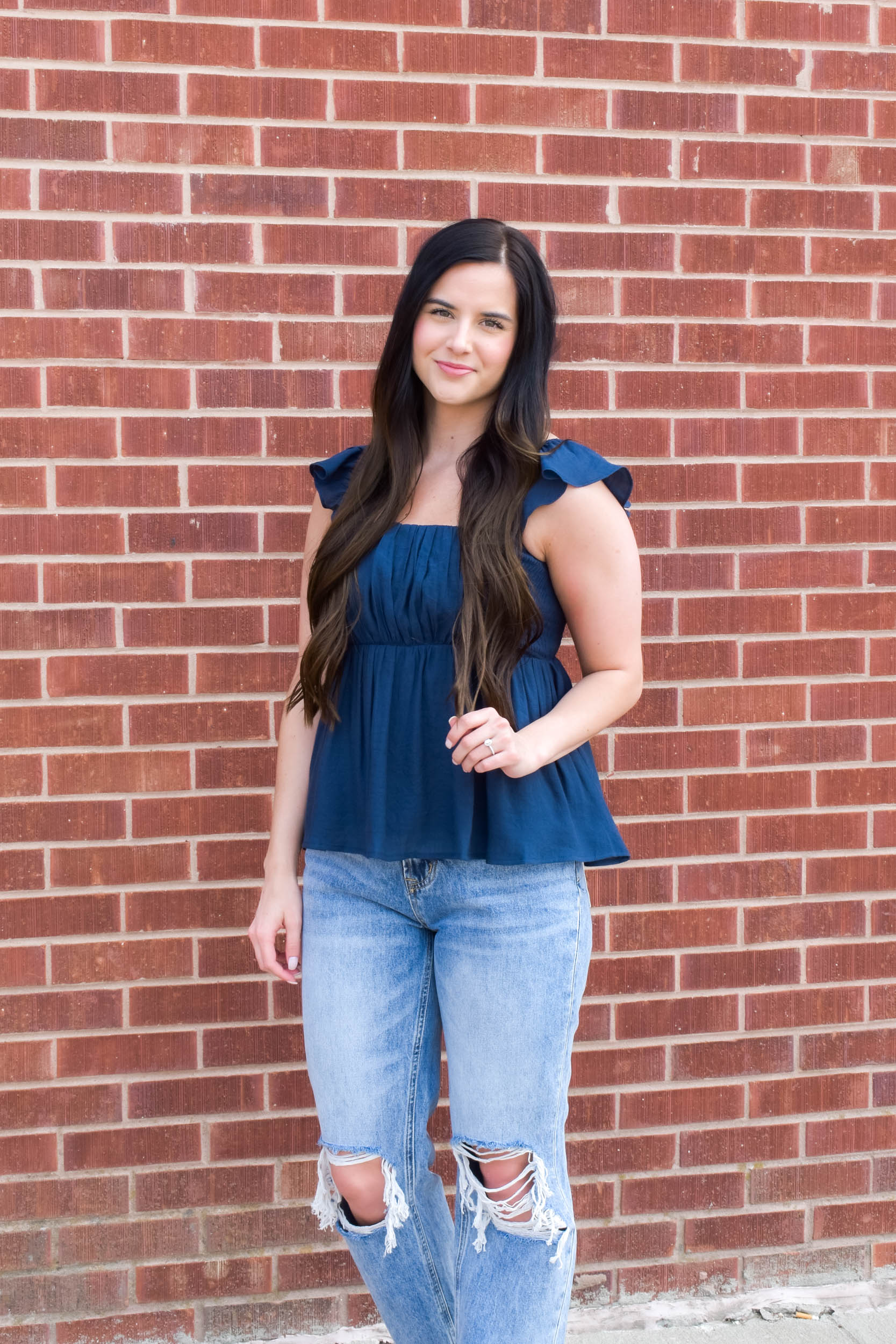 Mia Ruffle Sleeve Babydoll Top | Navy