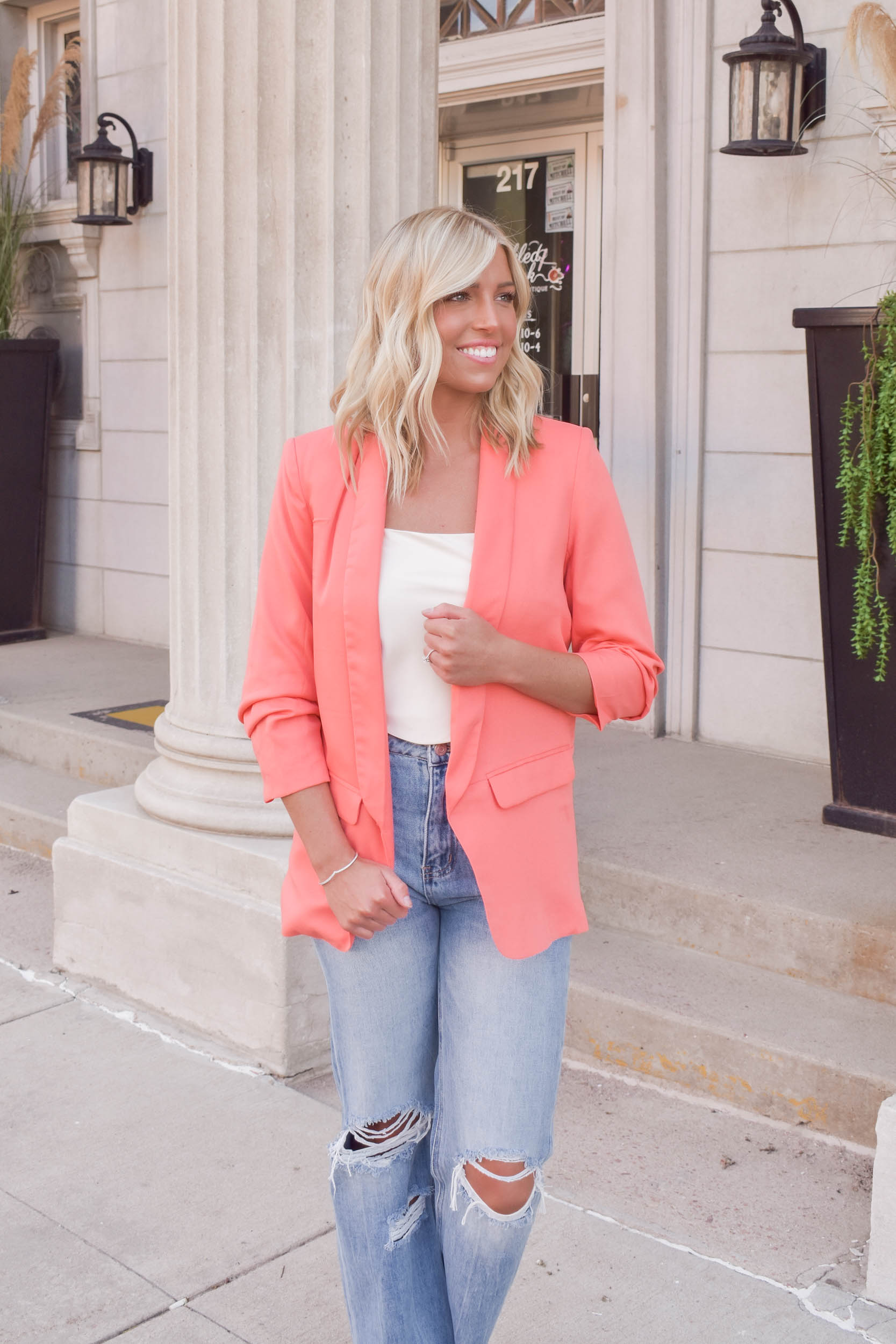 Ellen Collared Blazer | Light Coral