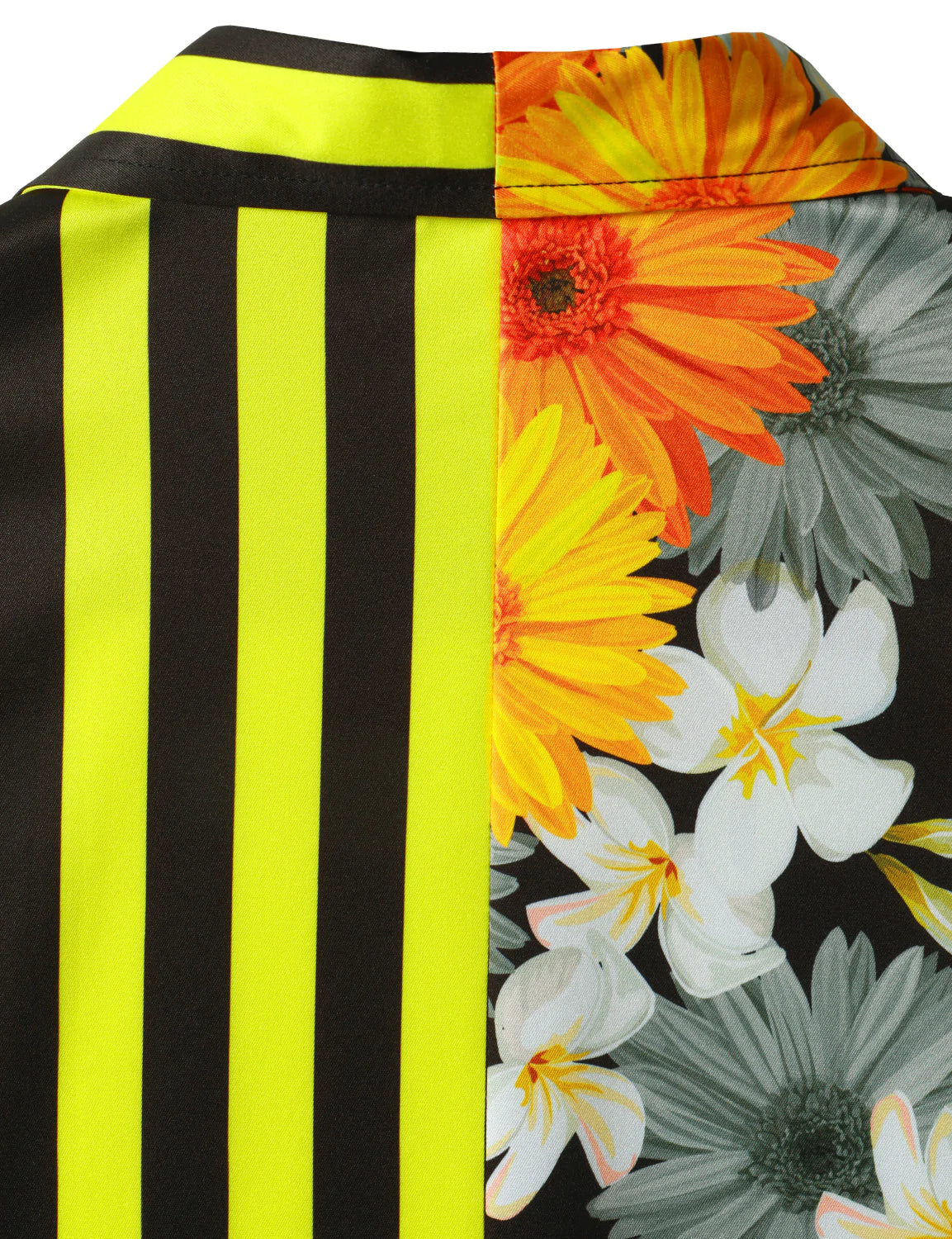 Men's Daisy Flowers Yellow Striped Print Floral Pocket Vacation Casual Short Sleeve Summer Shirt