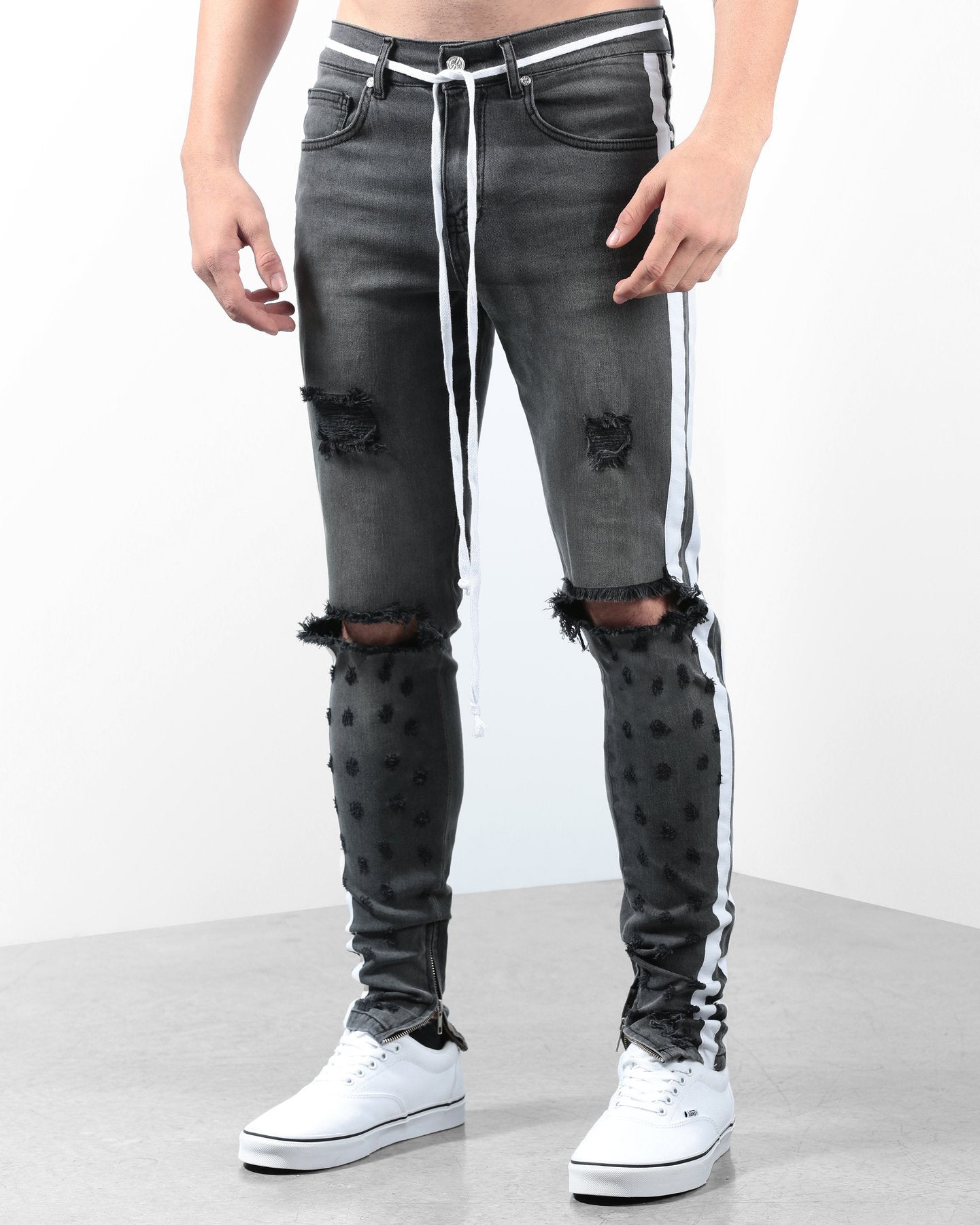 Double Striped Track Jeans V2 in Dark Grey and White