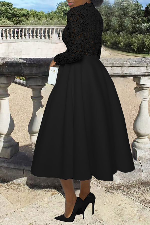 Fancy Lace Paneled Swing Dress