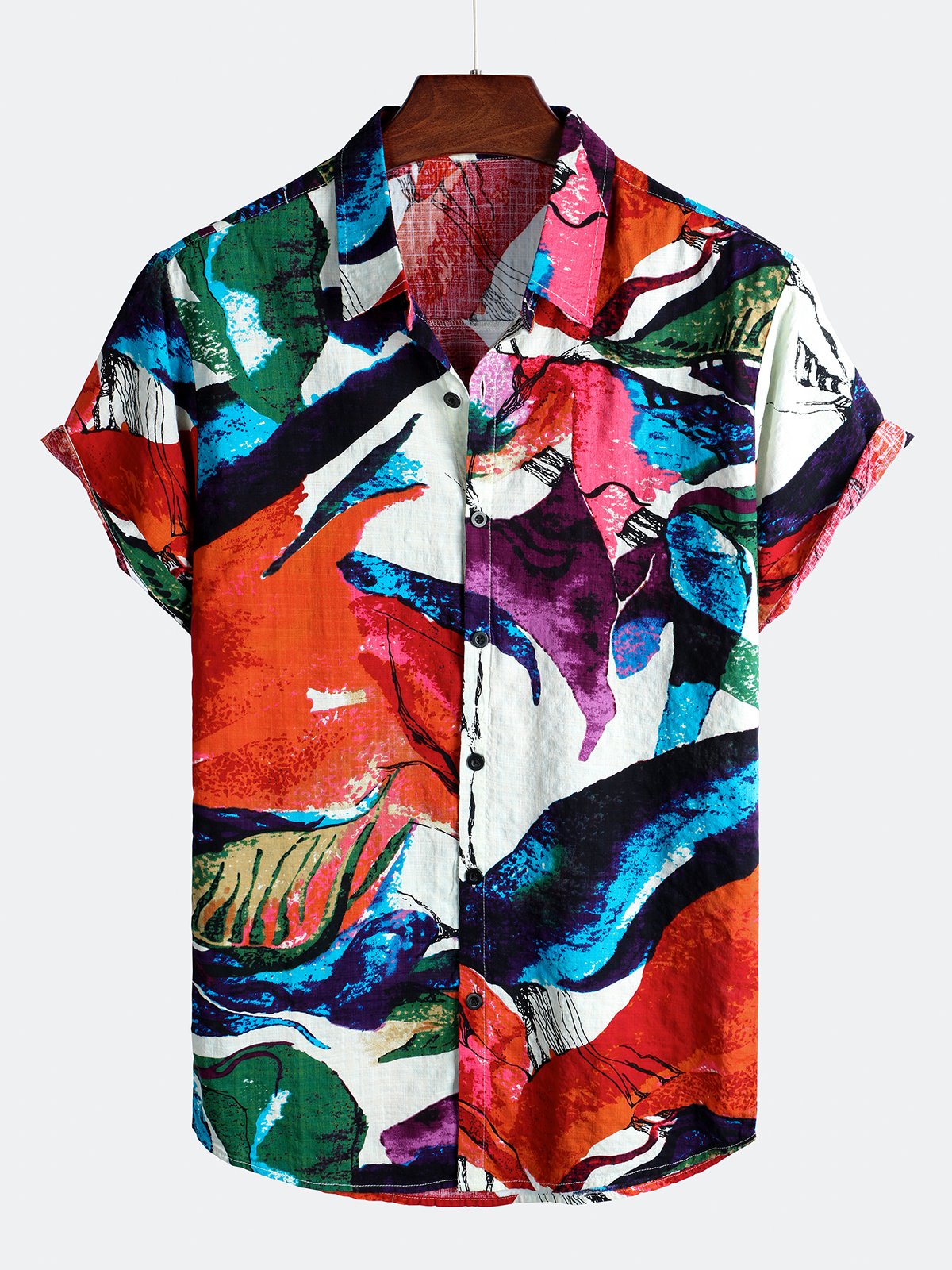 Men's Colorful Casual Cotton Short Sleeve Shirt