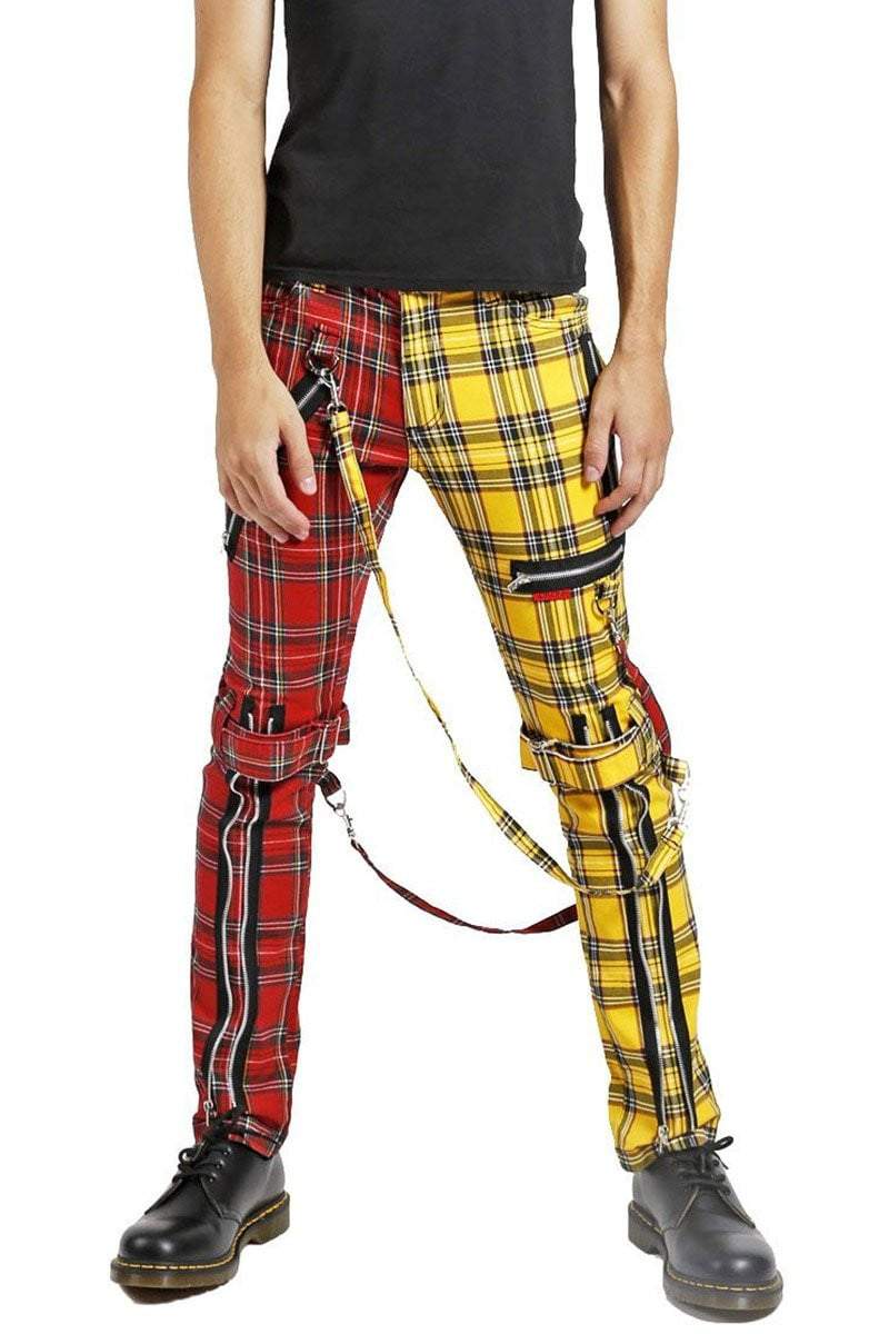 Split Leg Bondage Pants Yellow/Red Plaid
