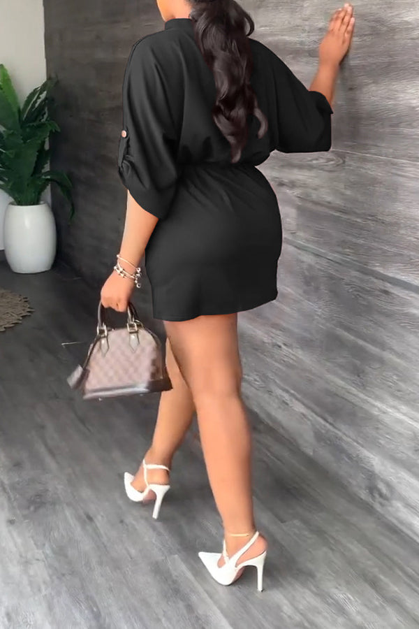 Notch Neck Drawstring Waist Dress