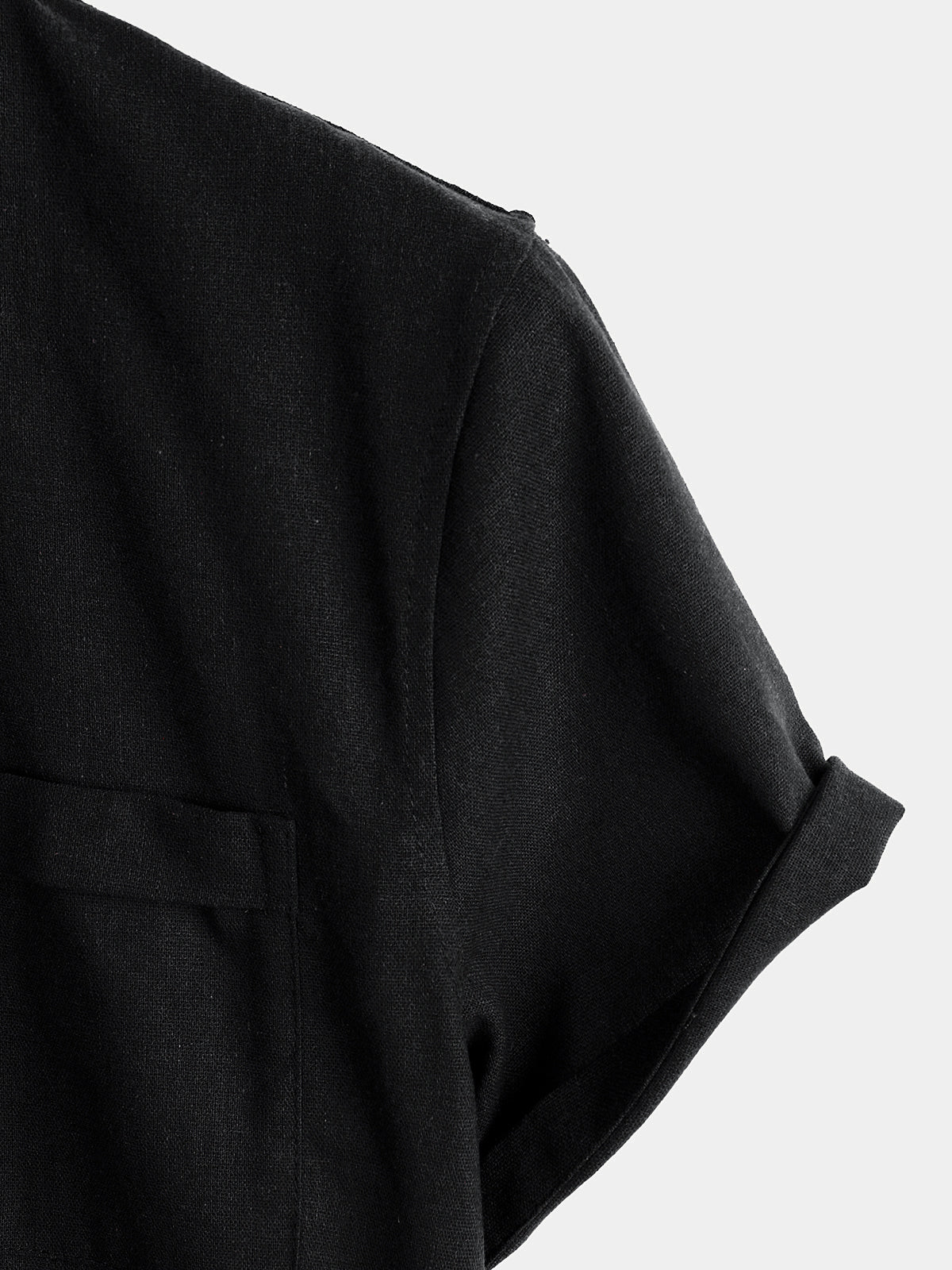 Men's Solid Color Stand Collar Half Button Pocket Front Shirt