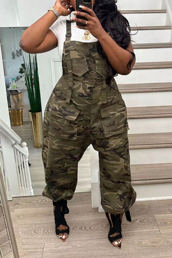 Camo Print Oversized Flap Pocket Pants