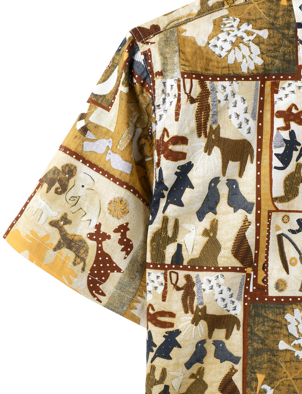 Men's Patchwork Tribal Print Button Up Retro Cotton Short Sleeve Bohemian Brown Summer Shirt
