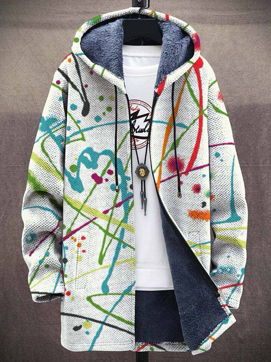 Men's Retro Art Graffiti Print Thick Loose Long-Sleeved Coat