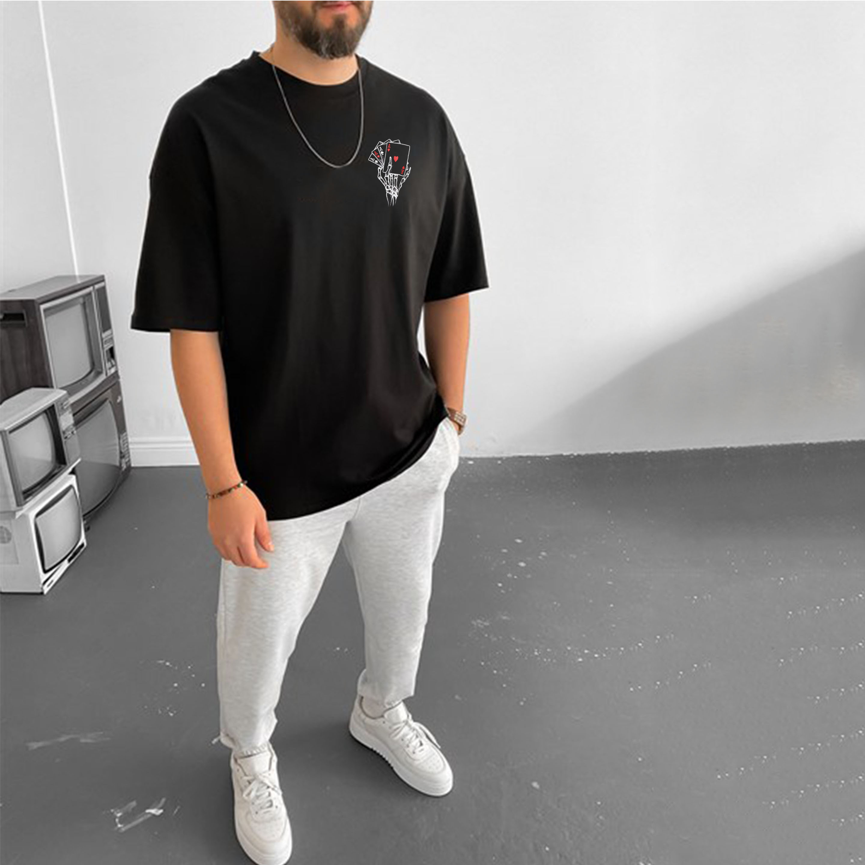 Men's Oversized Poker Print T-Shirt