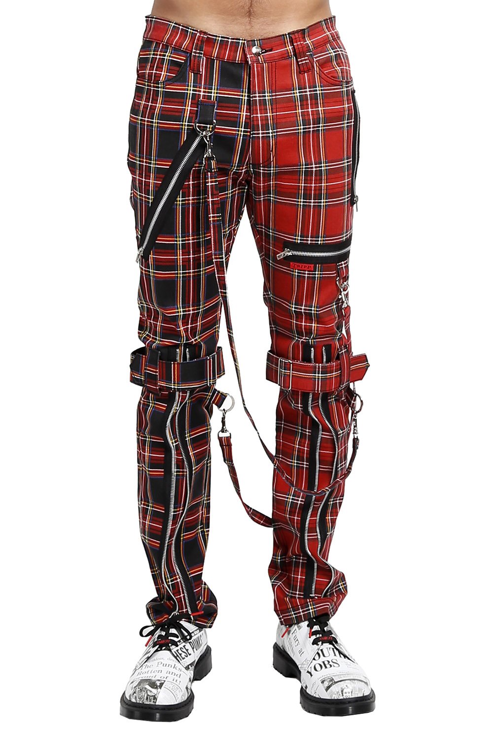 Split Leg Bondage Pants Red/Black Plaid