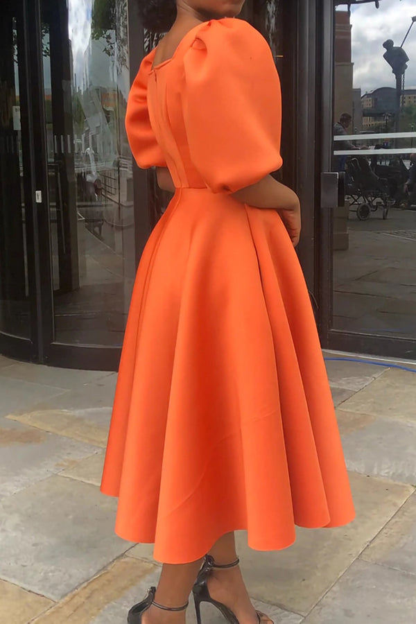 Puff Sleeve Square Neck A-line Dress