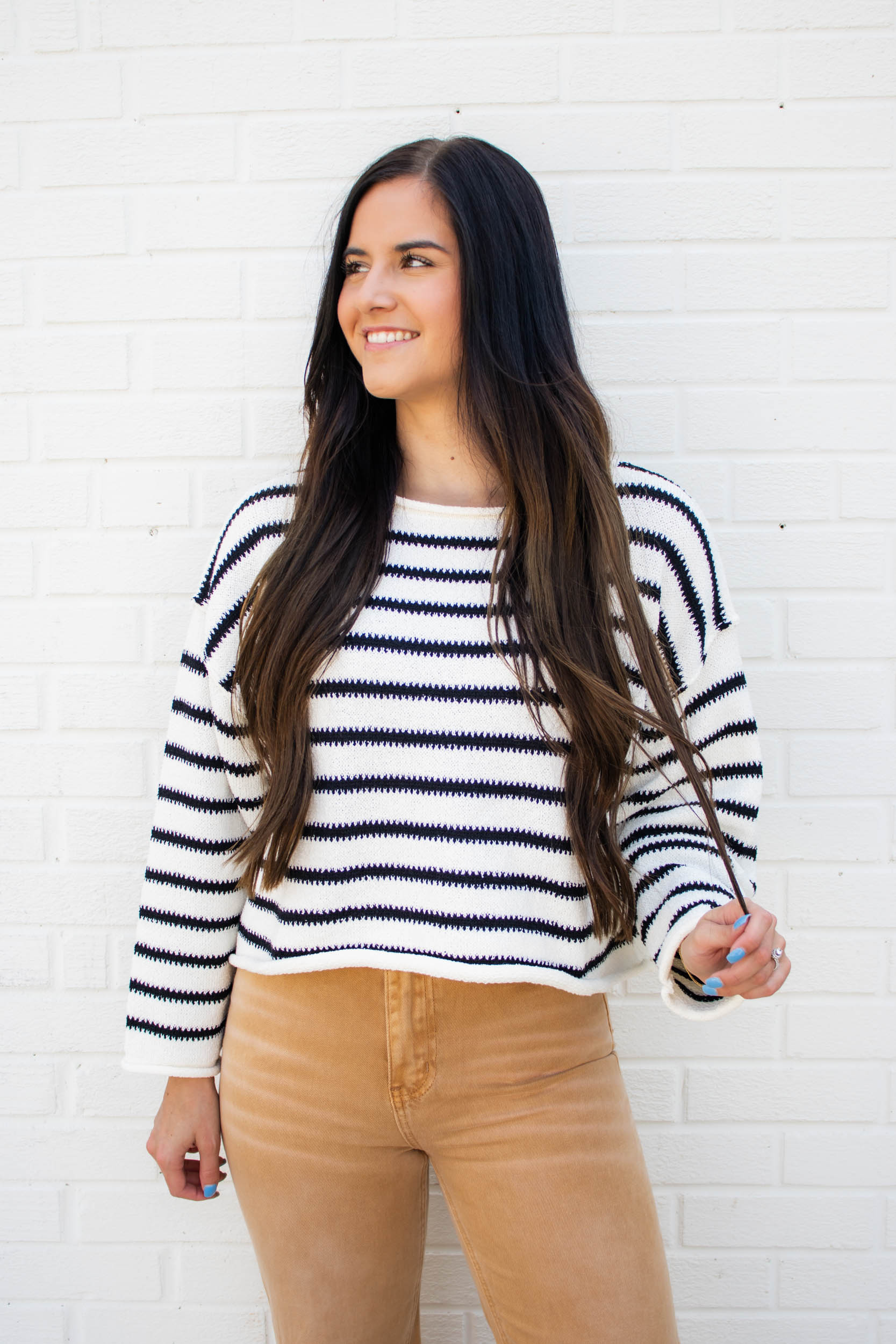 Dallas Striped Boxy Sweater | Black