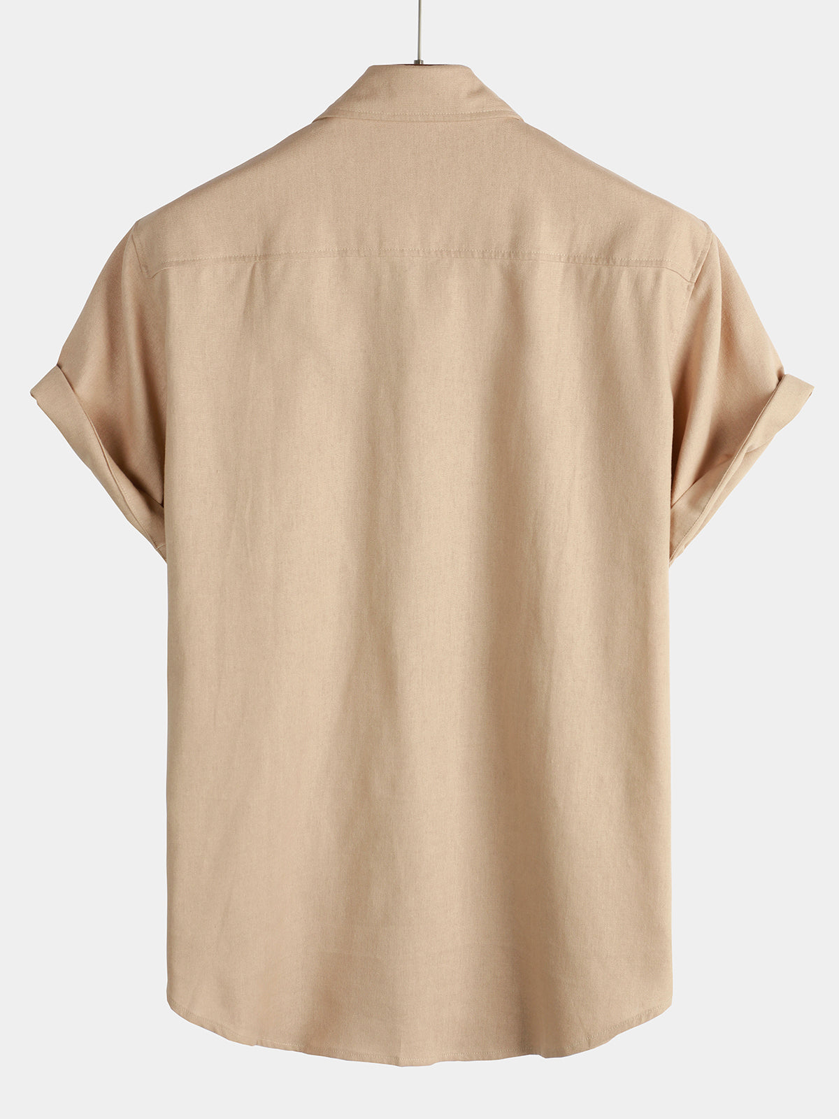 Men's Cotton & Linen Chest Pockets Solid Color Short Sleeve Shirt