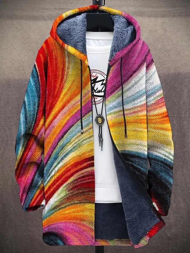 Men's Art Color Long-Sleeved Fleece Sweater Coat Cardigan