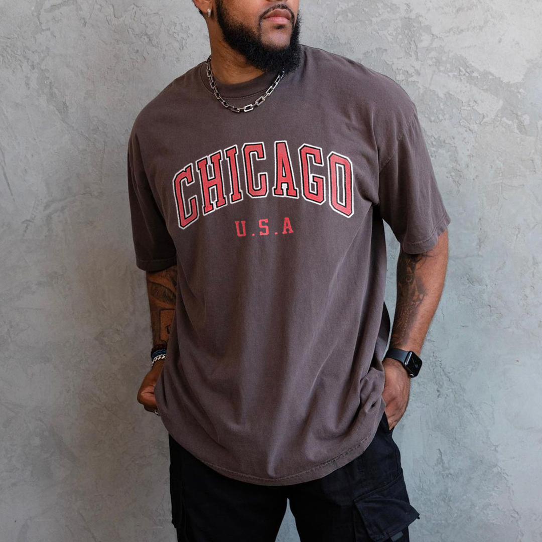Retro Oversized Men's Chicago Print T-shirt