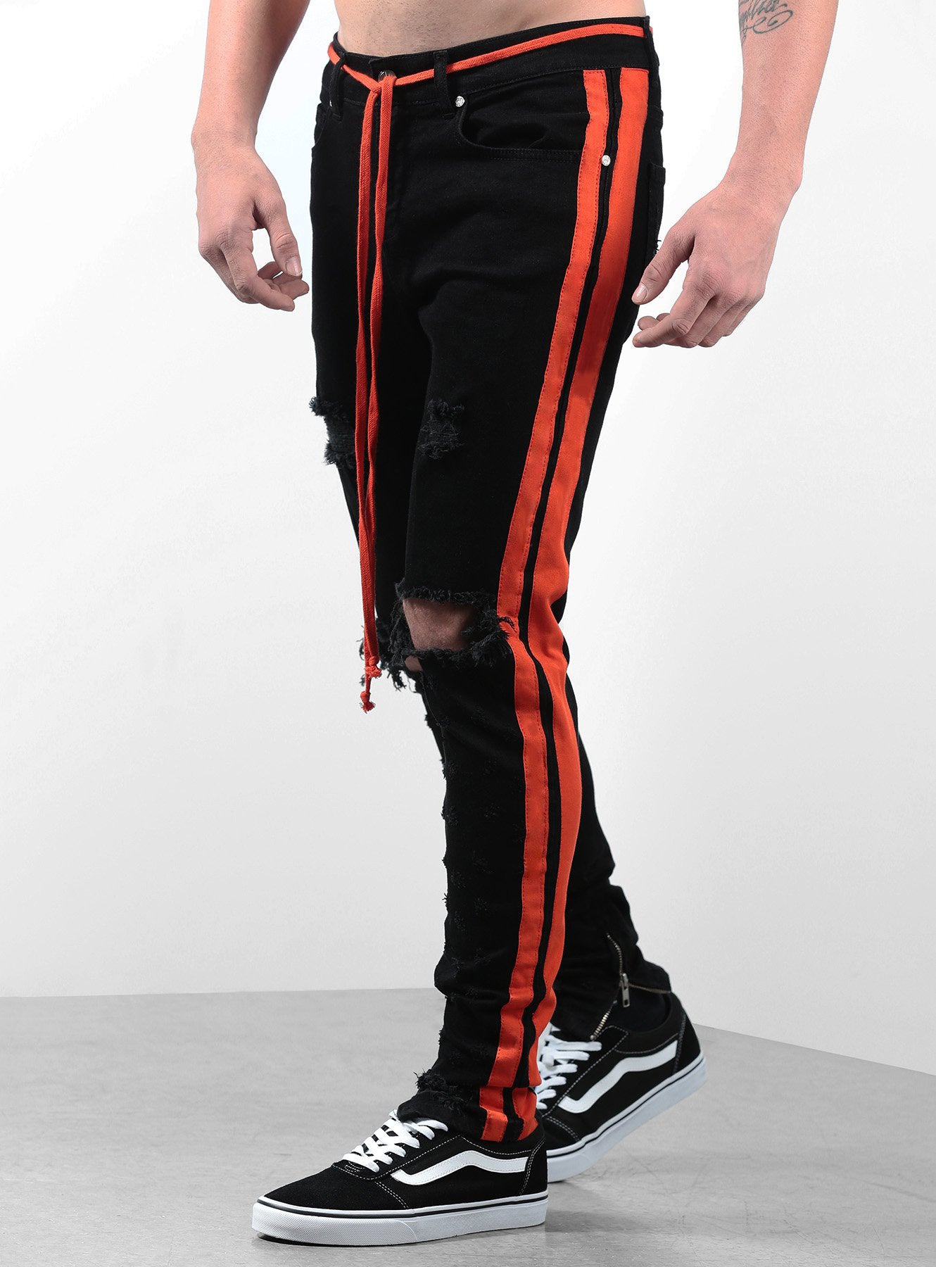 Double Striped Track Jeans V2 in Black and Orange