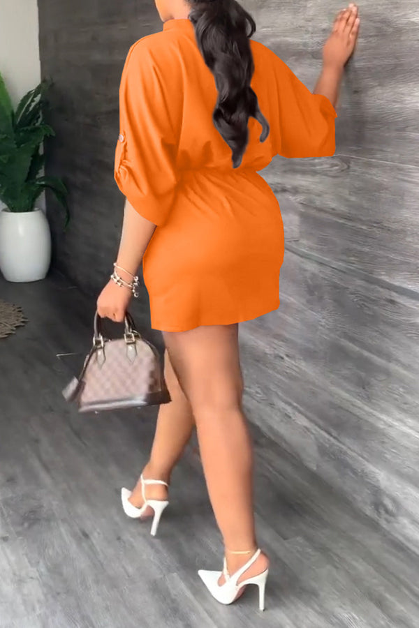 Notch Neck Drawstring Waist Dress