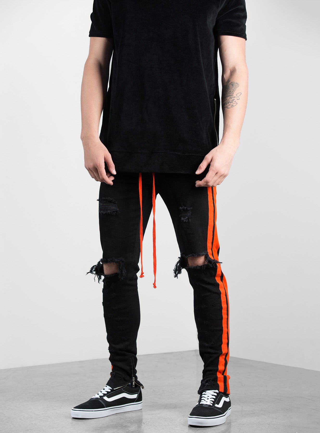 Double Striped Track Jeans V2 in Black and Orange