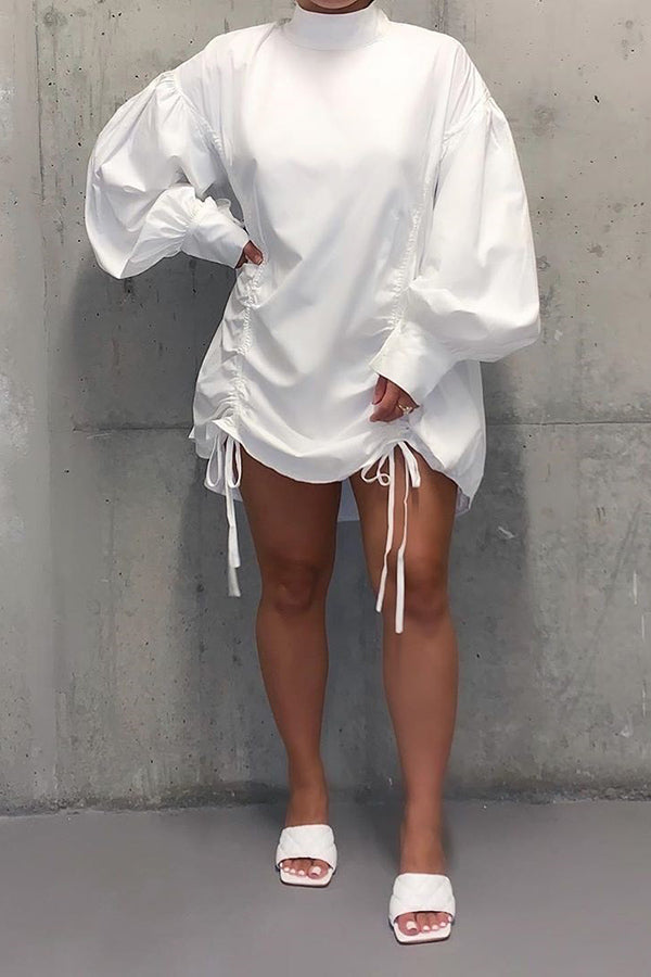 Lantern Sleeve Drawstring Loose Dress