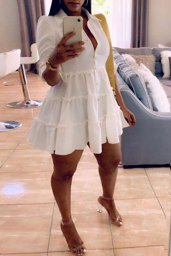 Frill Trim Button Up Shirt Dress