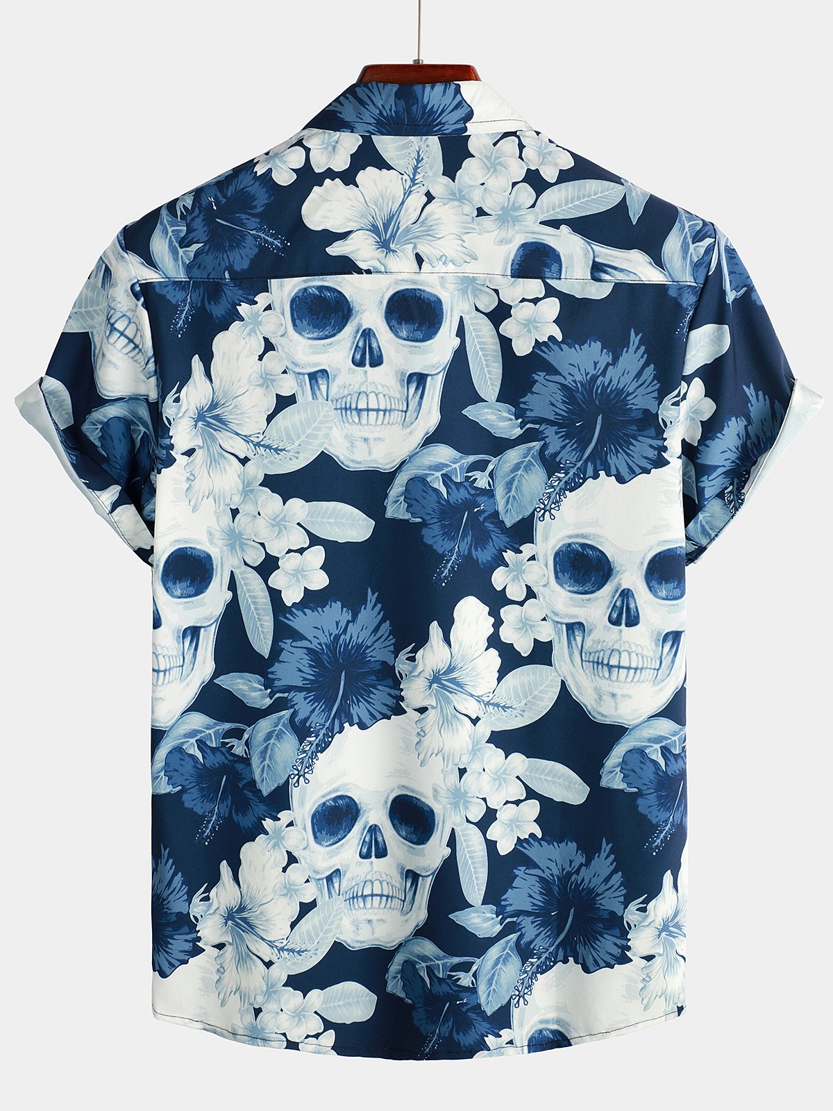 Men's Skull Rose Print Short Sleeve Hawaiian Shirt