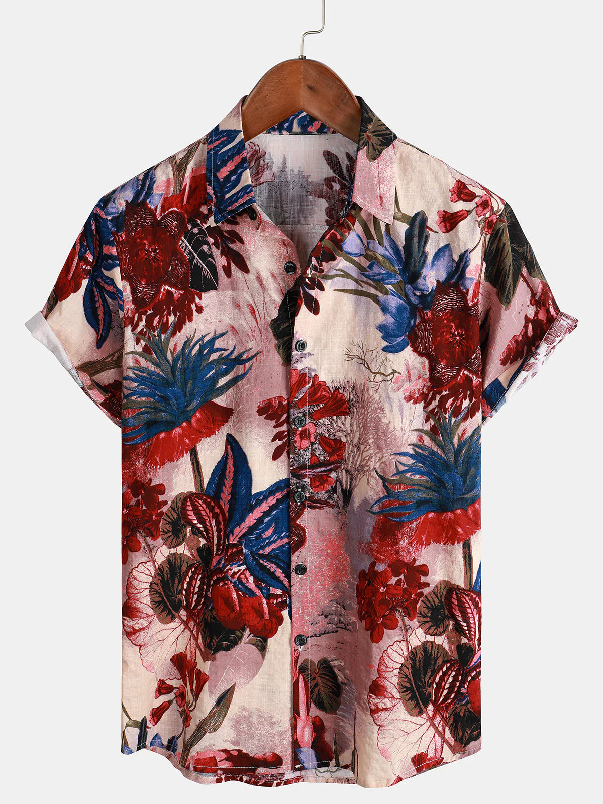 Men's Floral Print Summer Retro Flowers Button Short Sleeve Holiday Shirt