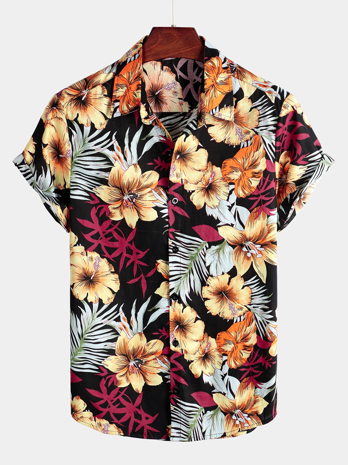 Men's Flower Print Tropical Hawaiian Short Sleeve Shirt