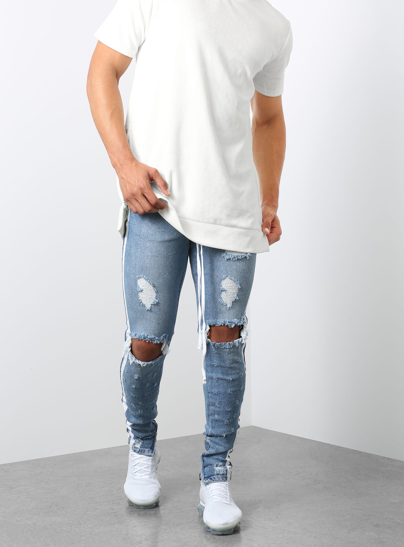 Double Striped Track Jeans V2 in Blue and White