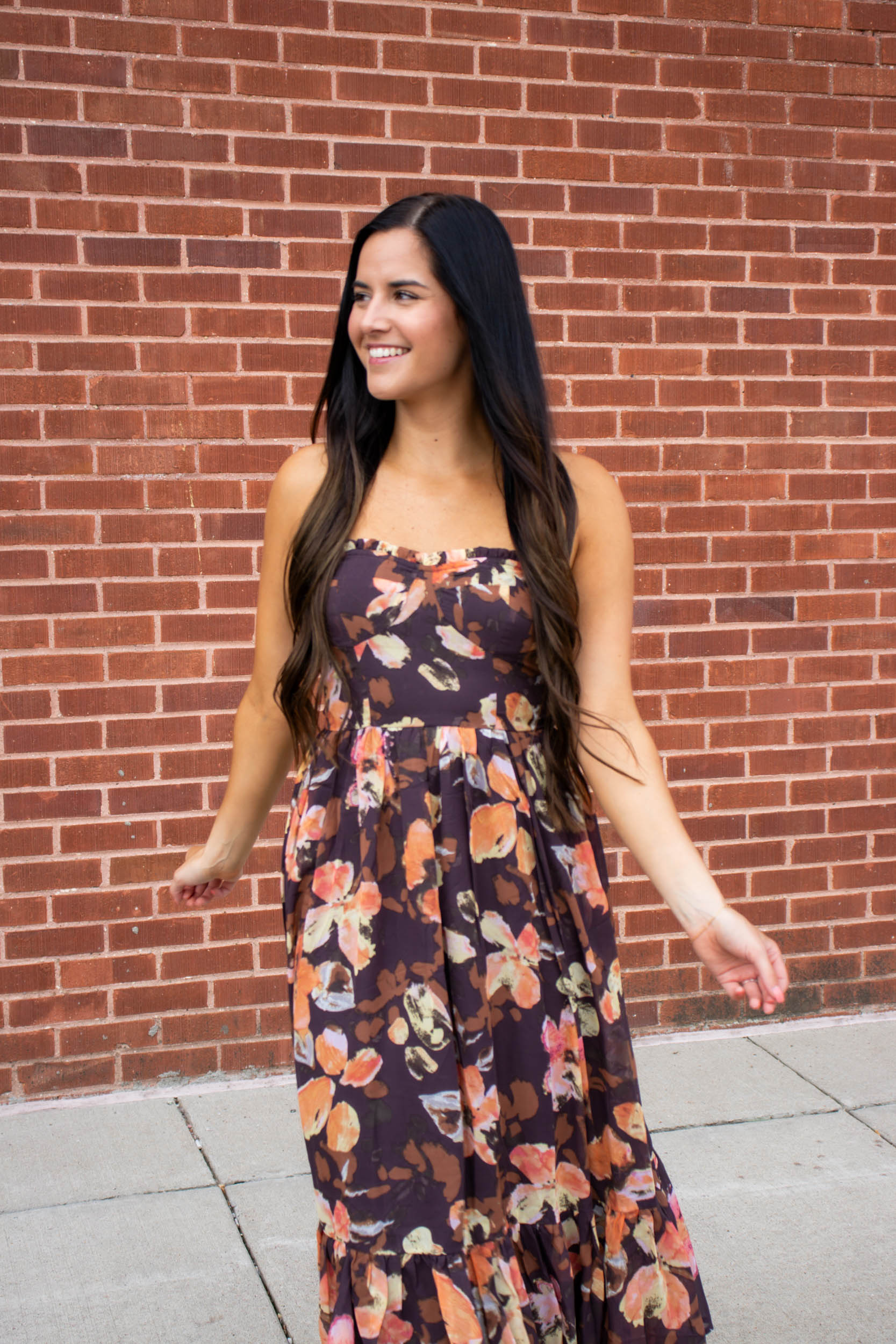 Athena Floral Midi Dress | Brown\Orange