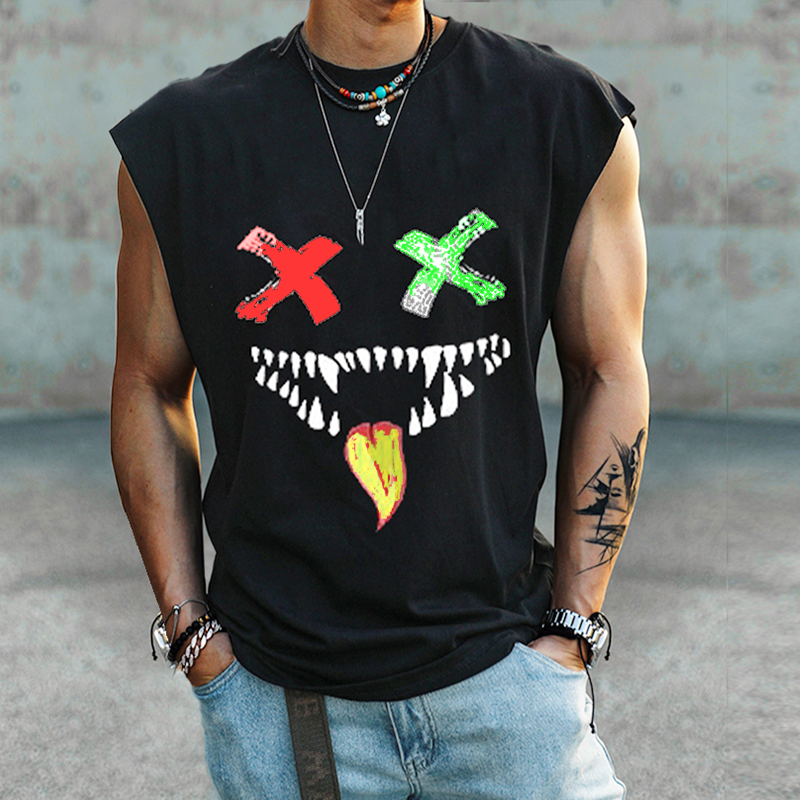 Men's Fashion Graffiti Smiley Print Casual Tank Top