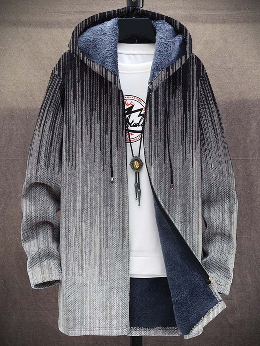 Men's Retro Gradient Art Plush Thick Long-Sleeved Coat