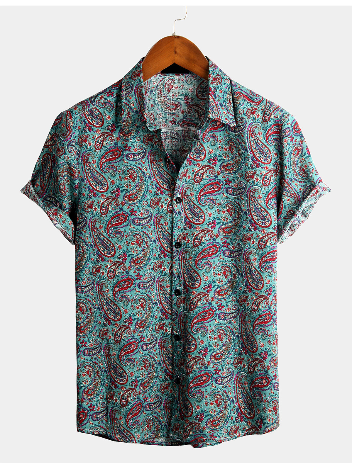 Men's Paisley Cotton Short Sleeve Button Up Vintage Shirt
