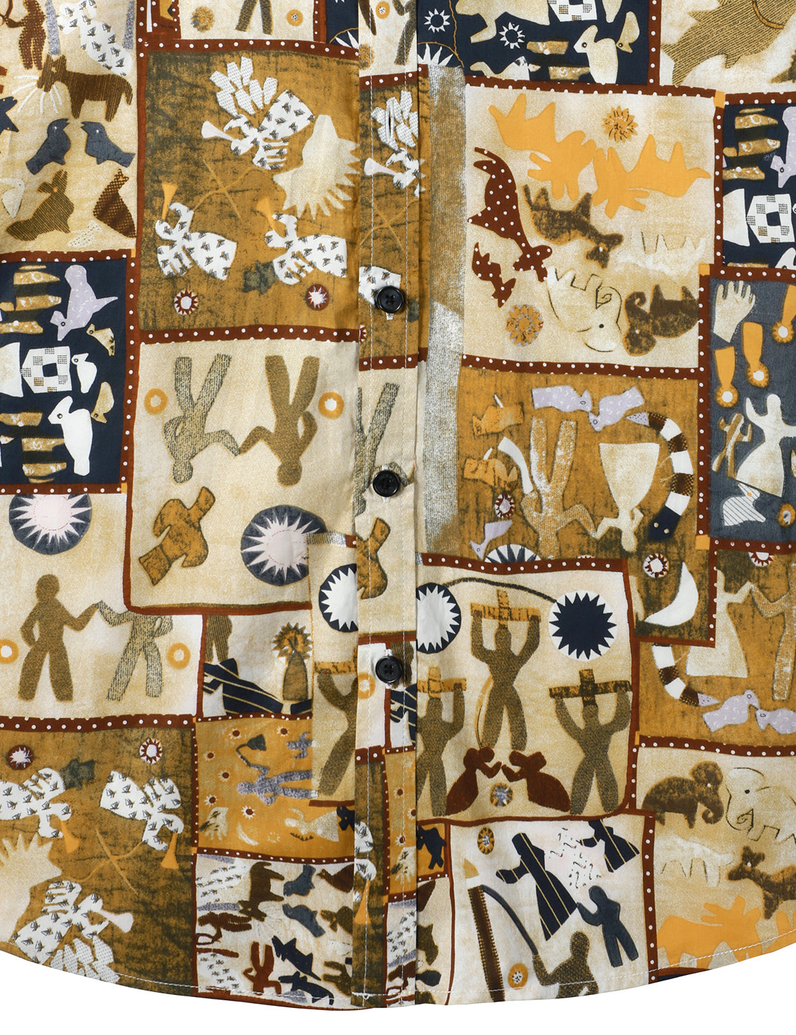 Men's Patchwork Tribal Print Button Up Retro Cotton Short Sleeve Bohemian Brown Summer Shirt