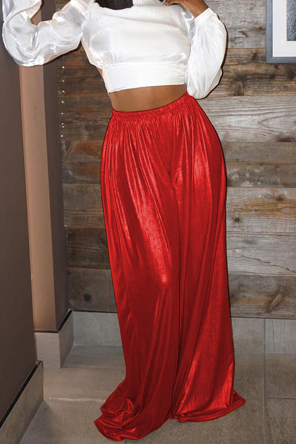 Bronzing Elastic Waist Wide Leg Pants