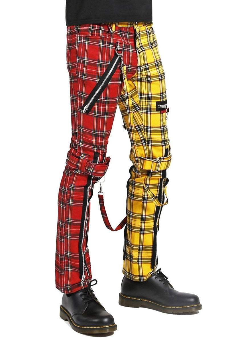 Split Leg Bondage Pants Yellow/Red Plaid
