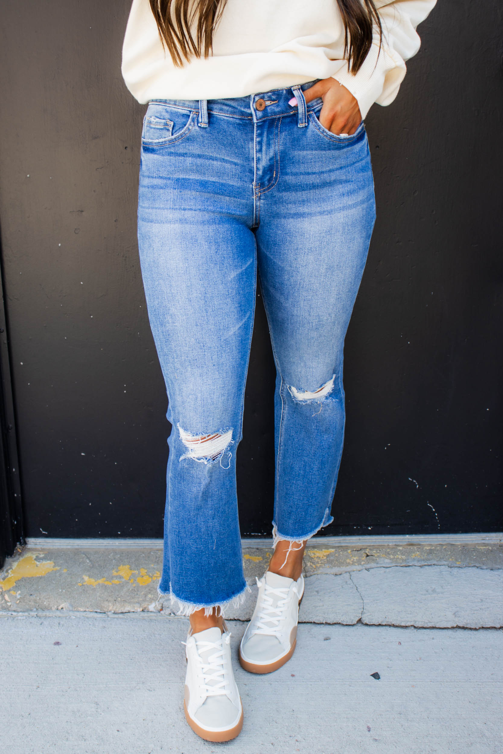 Alison Mid Rise Ankle Flare Jean | Medium Wash